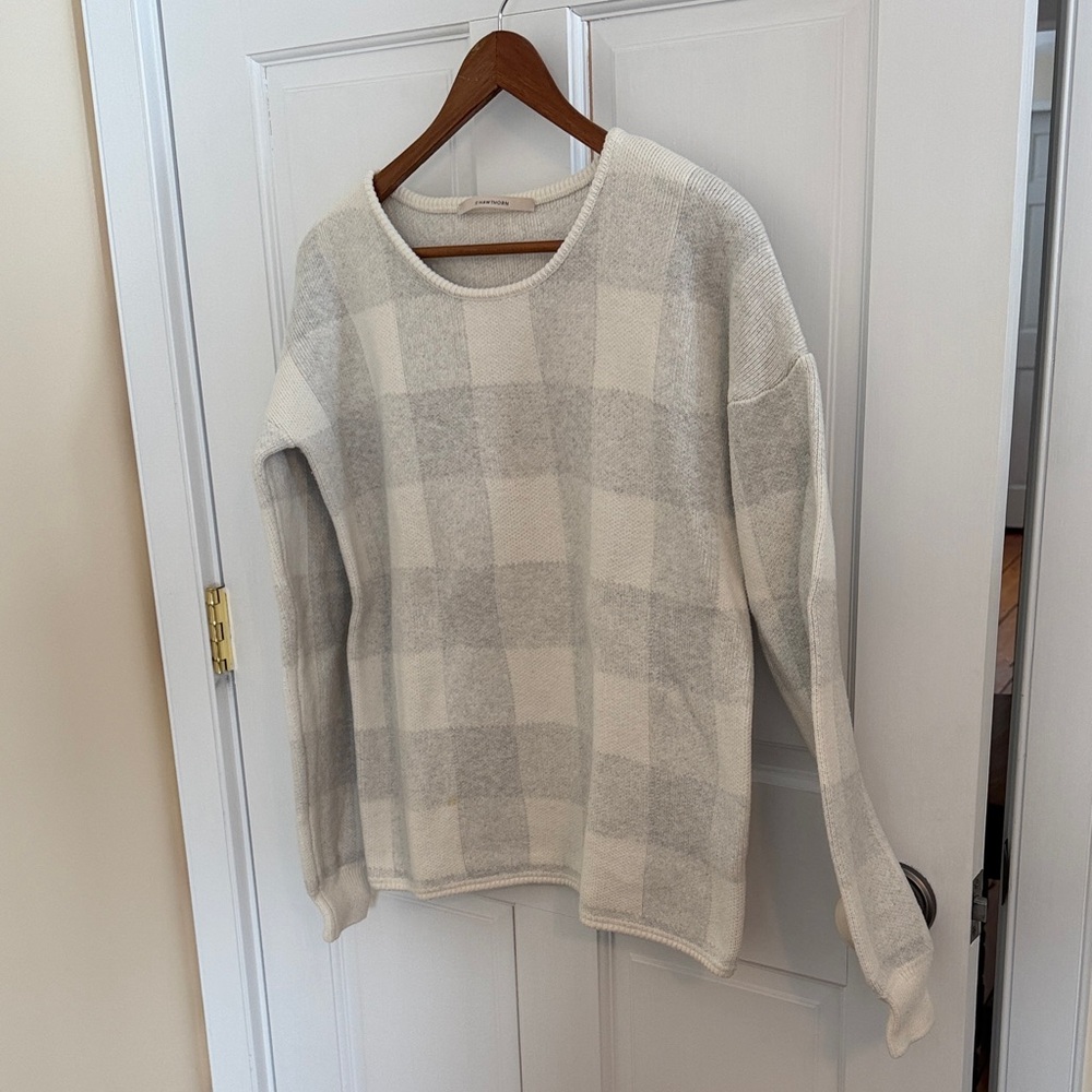 41 Hawthorn Cotton and Wool Sweater, Checkered Women’s - Cream and Gray Size L